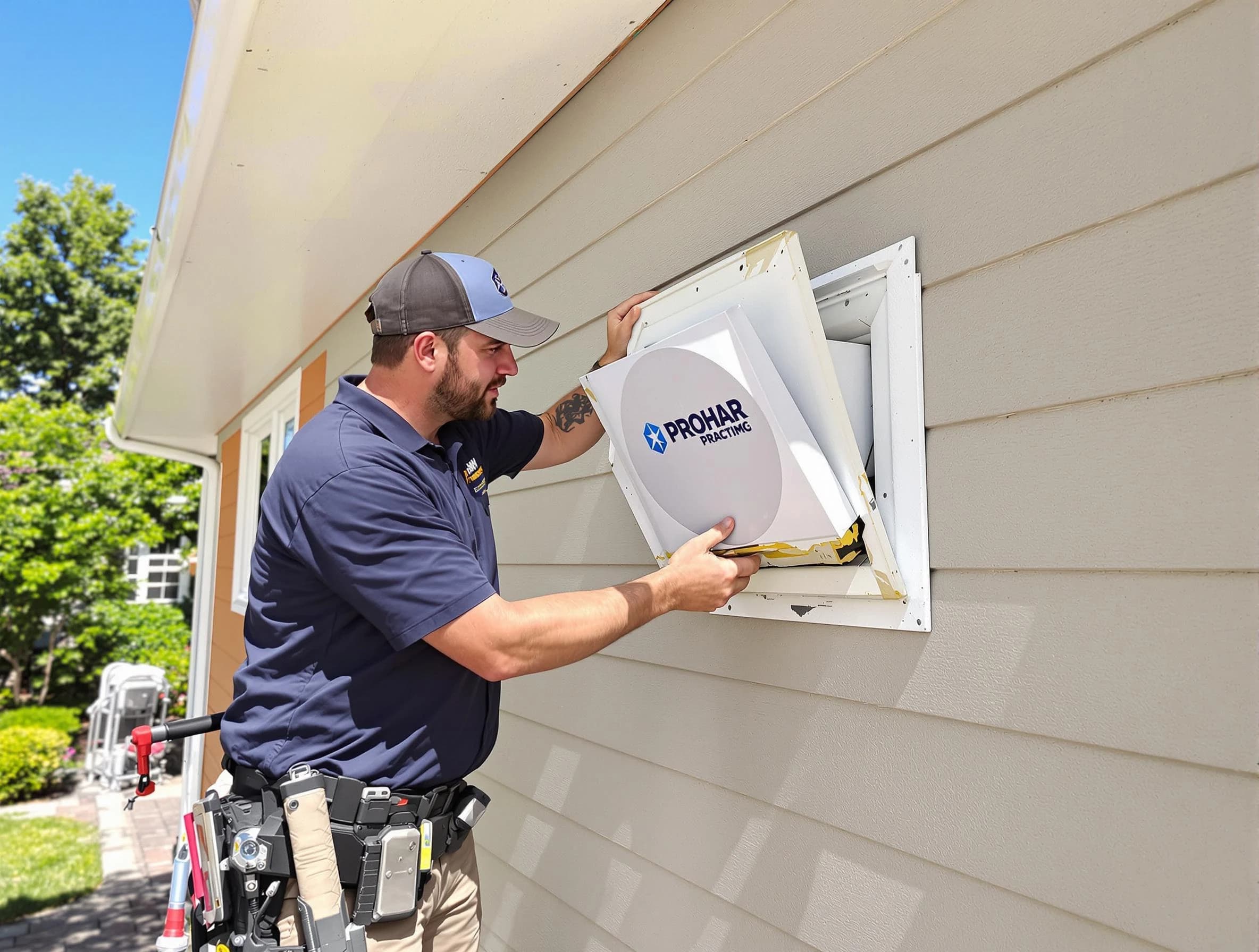 Clarkston Dryer Vent Cleaning technician installing a new protective dryer vent cover on a home in Clarkston