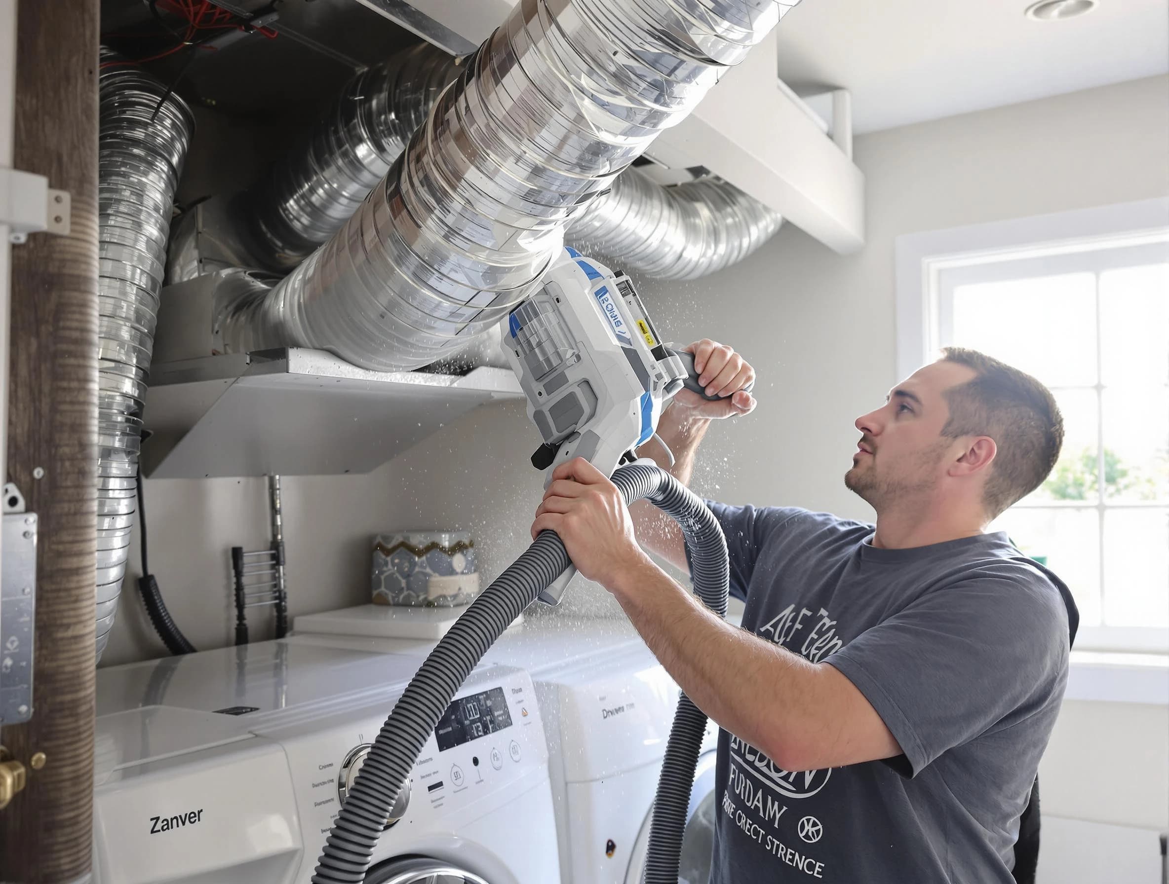 Clarkston Dryer Vent Cleaning specialist cleaning deep within a dryer vent duct system in Clarkston