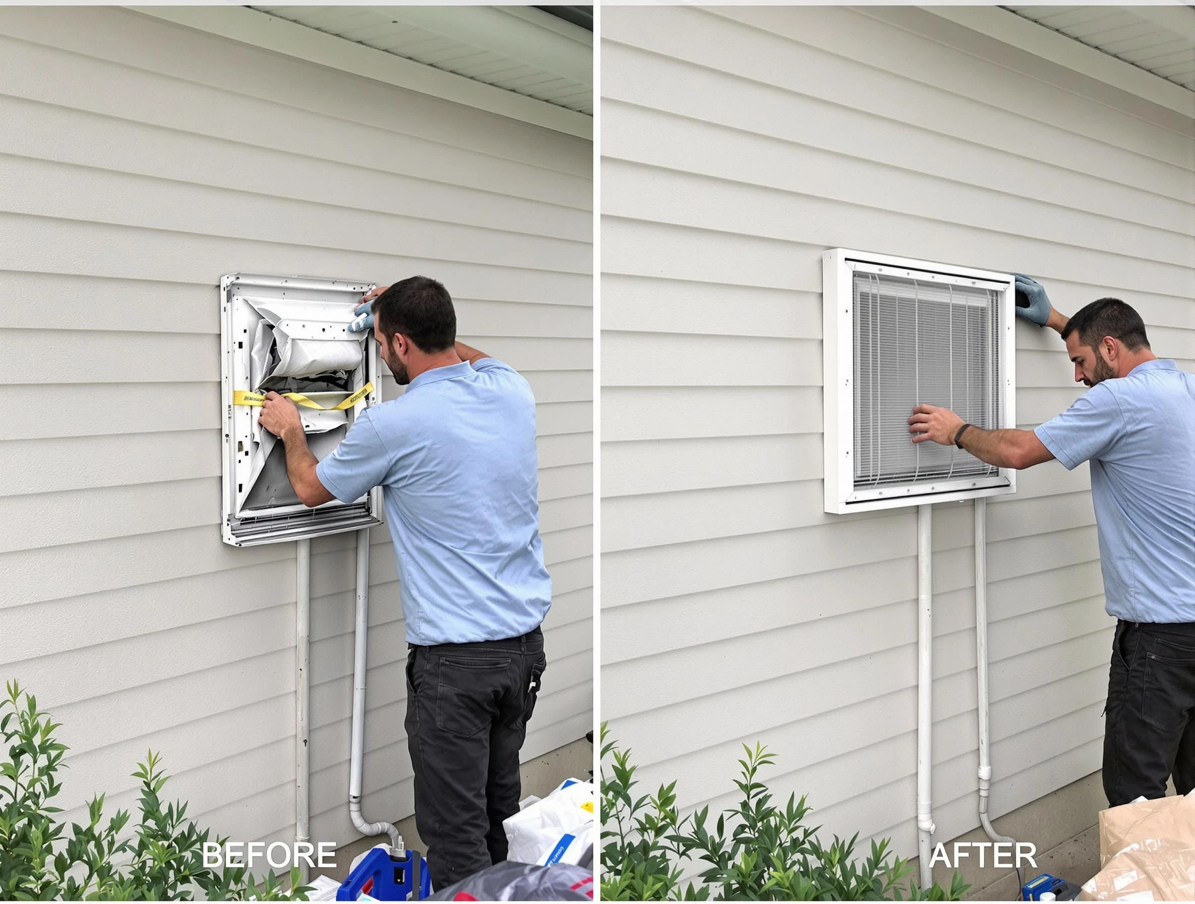Clarkston Dryer Vent Cleaning technician installing high-quality dryer vent cover at a residential property in Clarkston